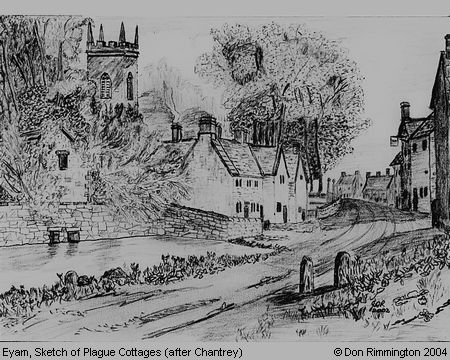 Black and White Sketch of Plague Cottages (Eyam)