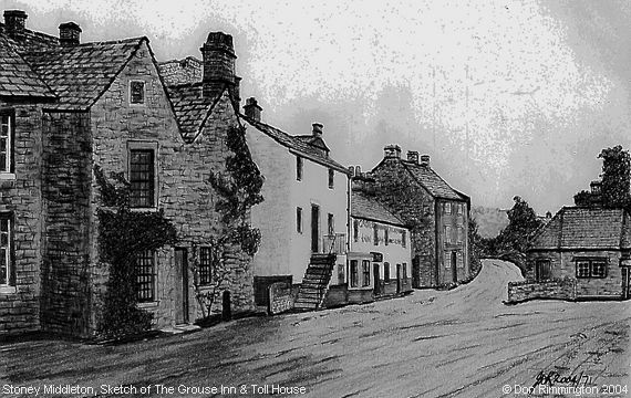 Black and White Sketch of The Grouse Inn & Toll House (Stoney Middleton)
