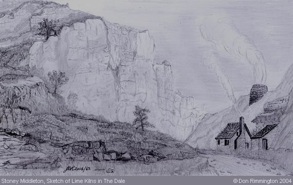 Black and White Sketch of Lime Kilns in The Dale (Stoney Middleton)