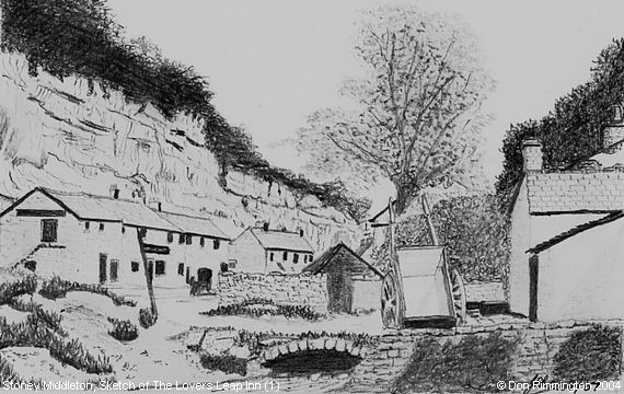 Black and White Sketch of The Lovers Leap Inn (1) (Stoney Middleton)
