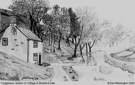 Black and White Sketch of A Cottage in Bradford Dale (Youlgreave)
