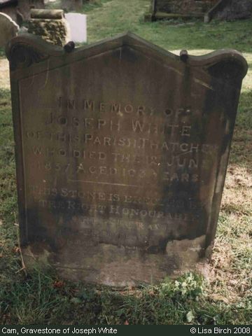 Recent Photograph of Gravestone of Joseph White (Cam)