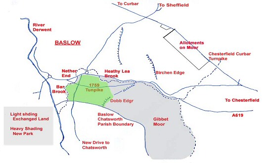 Baslow Map - Showing Land acquired by the Duke of Devonshire