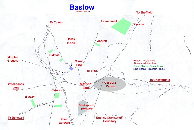 Baslow Map - location of freehold property 1824