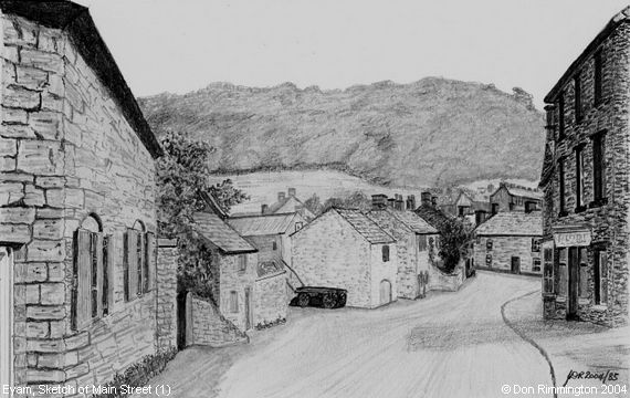 Black and White Sketch of Main Street (1) (Eyam)