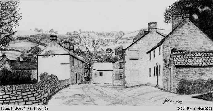 Black and White Sketch of Main Street (2) (Eyam)