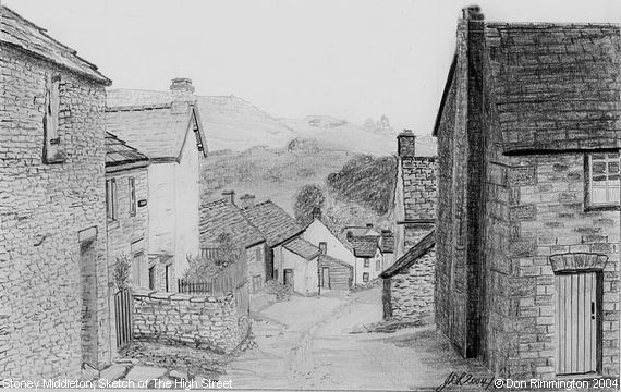 Black and White Sketch of The High Street (Stoney Middleton)