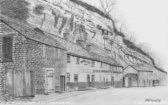 Black and White Sketch of The Lovers Leap Inn (2) (Stoney Middleton)