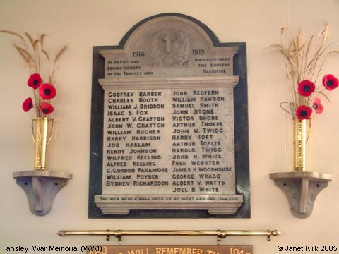 Recent Photograph of War Memorial (WWI) (Tansley)