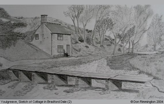 Black and White Sketch of A Cottage in Bradford Dale (2) (Youlgreave)