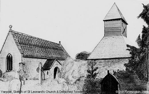 Black and White Sketch of St Leonard's Church & Detached Tower (Yarpole)