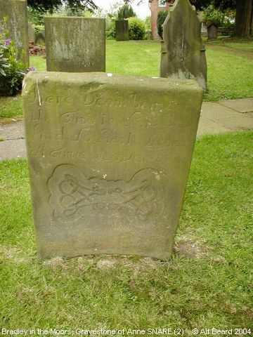 Recent Photograph of Gravestone of Anne SNARE (2) (Bradley in the Moors)