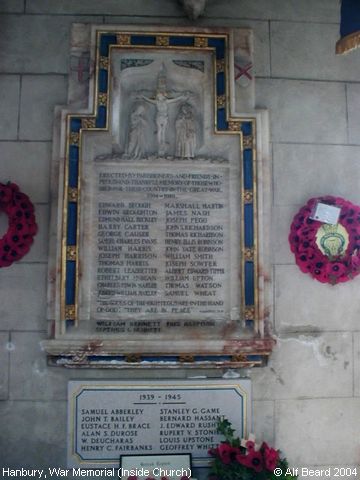 Recent Photograph of War Memorial (Inside Church) (Hanbury)